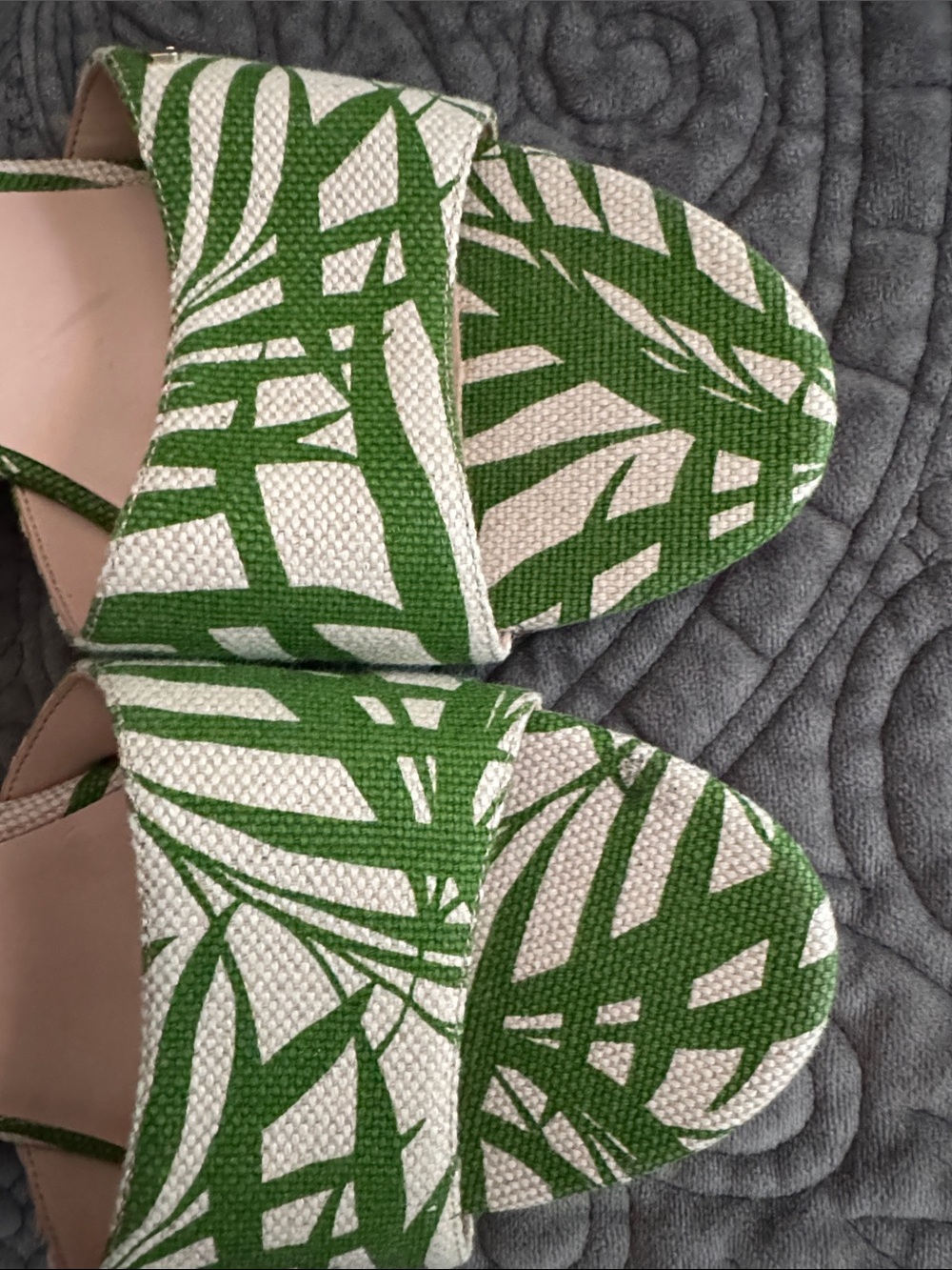 kate spade Green and Cream Palm-Print Slide Mules - Picture 7 of 7